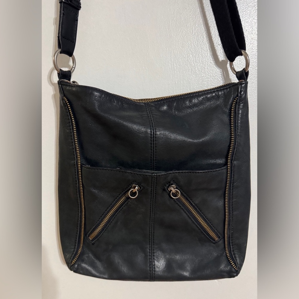 The Sak Black Leather Shoulder Crossbody with Gold Hardware
